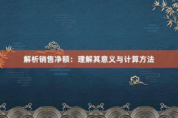 解析销售净额：理解其意义与计算方法